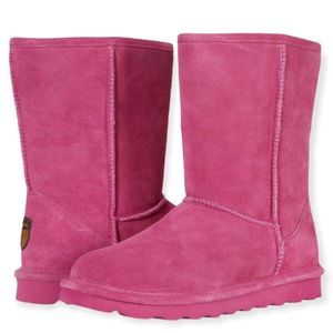 BEARPAW Elle Short Boot Party Pink Suede Wool Lining Sheepskin Footbed NIB